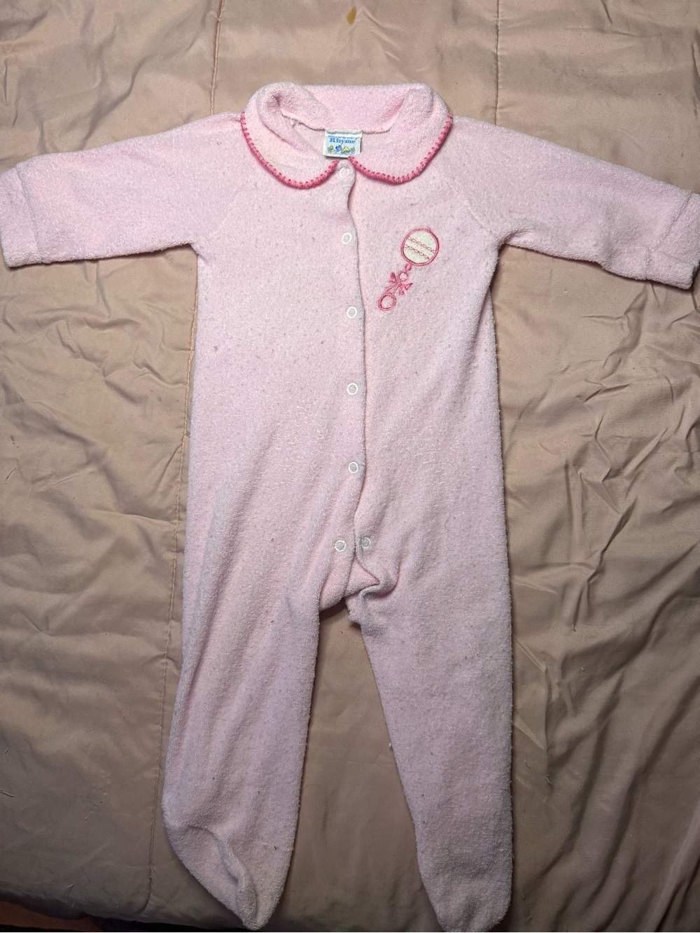 Vintage nursery rhyme Light Pink Plush Footed One-Piece